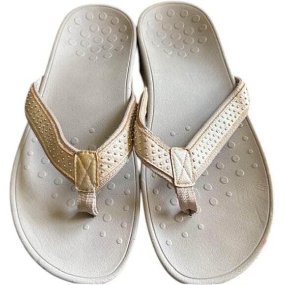 Vionic Pacific Kehoe Studded Toe Post Wedge Sandals - Tan/Brass - 9 - Picture 5 of 11